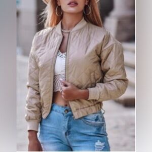ChicMe Apricot Quilted Long Sleeve Zipper Design Puffer Jacket